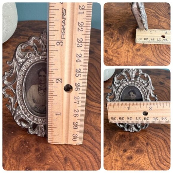 Antique Mini Metal Oval Victorian Picture Frame with Pedestal Stand 1870 Picture - Picture 9 of 10